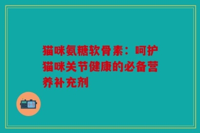 猫咪氨糖软骨素：呵护猫咪关节健康的必备营养补充剂