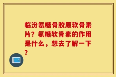 临汾氨糖骨胶原软骨素片？氨糖软骨素的作用是什么，想去了解一下？