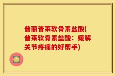 普丽普莱软骨素盐酸(普莱软骨素盐酸：缓解关节疼痛的好帮手)
