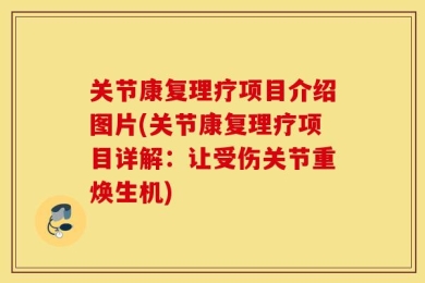 关节康复理疗项目介绍图片(关节康复理疗项目详解：让受伤关节重焕生机)