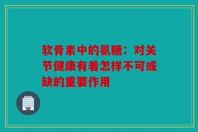 软骨素中的氨糖：对关节健康有着怎样不可或缺的重要作用