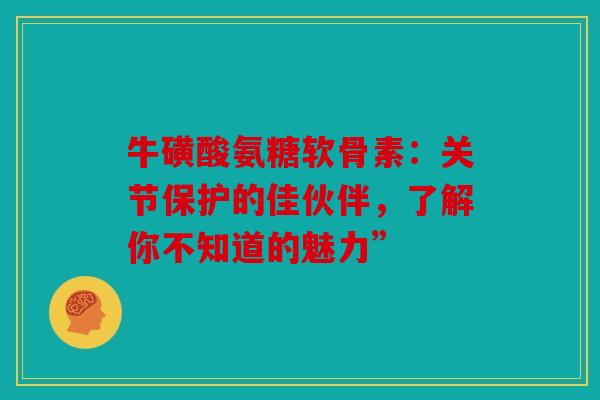 牛磺酸氨糖软骨素：关节保护的佳伙伴，了解你不知道的魅力”