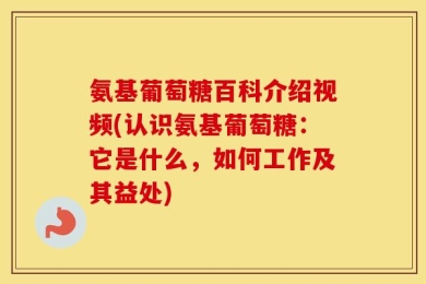 氨基葡萄糖百科介绍视频(认识氨基葡萄糖：它是什么，如何工作及其益处)