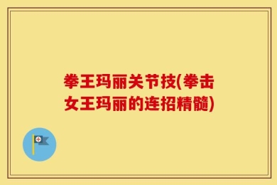 拳王玛丽关节技(拳击女王玛丽的连招精髓)
