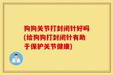狗狗关节打封闭针好吗(给狗狗打封闭针有助于保护关节健康)
