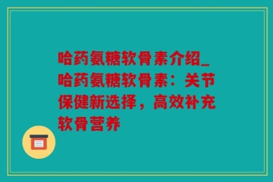 哈药氨糖软骨素介绍_哈药氨糖软骨素：关节保健新选择，高效补充软骨营养