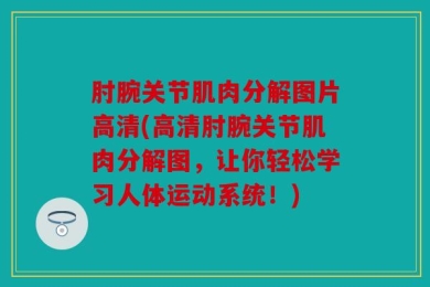 肘腕关节肌肉分解图片高清(高清肘腕关节肌肉分解图，让你轻松学习人体运动系统！)