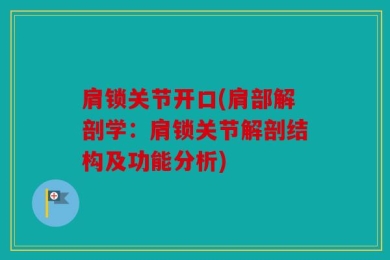 肩锁关节开口(肩部解剖学：肩锁关节解剖结构及功能分析)