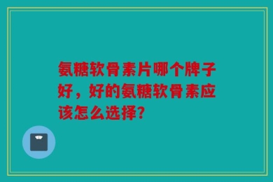 氨糖软骨素片哪个牌子好，好的氨糖软骨素应该怎么选择？