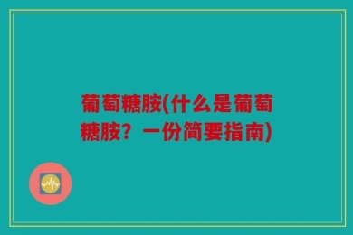 葡萄糖胺(什么是葡萄糖胺？一份简要指南)