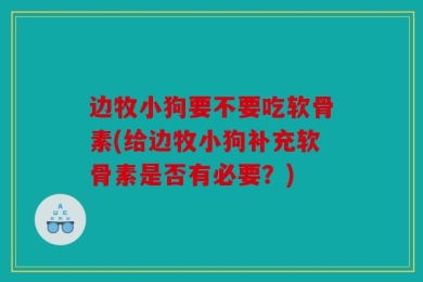 边牧小狗要不要吃软骨素(给边牧小狗补充软骨素是否有必要？)