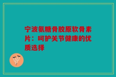 宁波氨糖骨胶原软骨素片：呵护关节健康的优质选择
