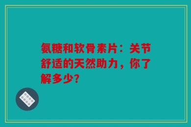 氨糖和软骨素片：关节舒适的天然助力，你了解多少？