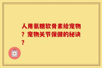人用氨糖软骨素给宠物？宠物关节保健的秘诀？
