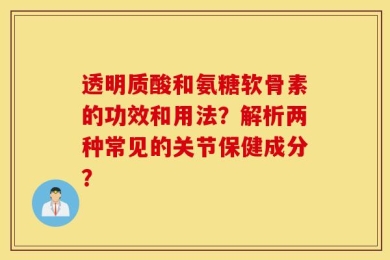 透明质酸和氨糖软骨素的功效和用法？解析两种常见的关节保健成分？