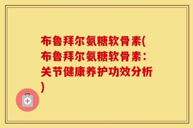 布鲁拜尔氨糖软骨素(布鲁拜尔氨糖软骨素：关节健康养护功效分析)