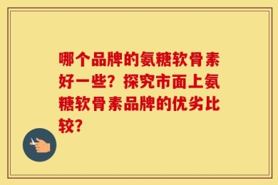 哪个品牌的氨糖软骨素好一些？探究市面上氨糖软骨素品牌的优劣比较？