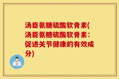 汤臣氨糖硫酸软骨素(汤臣氨糖硫酸软骨素：促进关节健康的有效成分)