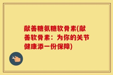 献善糖氨糖软骨素(献善软骨素：为你的关节健康添一份保障)