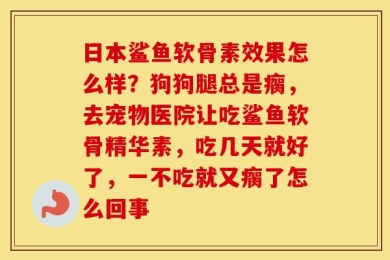 日本鲨鱼软骨素效果怎么样？狗狗腿总是瘸，去宠物医院让吃鲨鱼软骨精华素，吃几天就好了，一不吃就又瘸了怎么回事