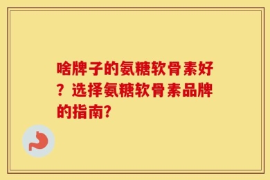 啥牌子的氨糖软骨素好？选择氨糖软骨素品牌的指南？
