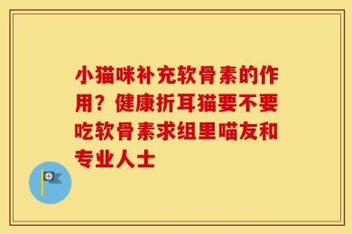 小猫咪补充软骨素的作用？健康折耳猫要不要吃软骨素求组里喵友和专业人士
