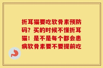折耳猫要吃软骨素预防码？买的时候不懂折耳猫！是不是每个都会患病软骨素要不要提前吃
