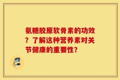 氨糖胶原软骨素的功效？了解这种营养素对关节健康的重要性？