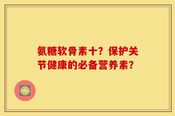 氨糖软骨素十?保护关节健康的必备营养素? 氨糖软骨素十?保护关节健康的必备营养素?