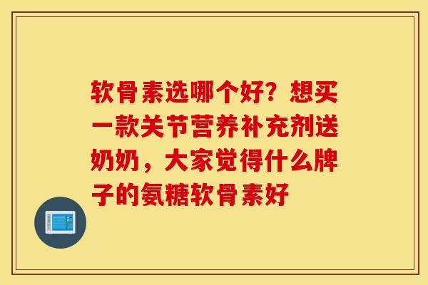 软骨素选哪个好？想买一款关节营养补充剂送奶奶，大家觉得什么牌子的氨糖软骨素好