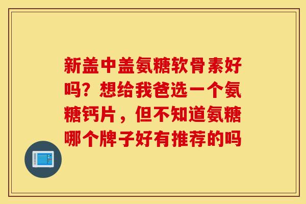 新盖中盖氨糖软骨素好吗？想给我爸选一个氨糖钙片，但不知道氨糖哪个牌子好有推荐的吗