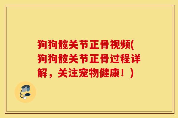 狗狗髋关节正骨视频(狗狗髋关节正骨过程详解，关注宠物健康！)