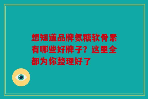 想知道品牌氨糖软骨素有哪些好牌子？这里全都为你整理好了